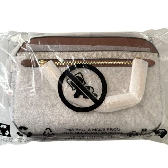 Michael Kors Logo Womens Tan Vanilla Brown Jet Set Large Logo Crossbody Bag New - Picture 4 of 8